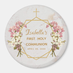 Aimant Première Sainte Communion Orchidées en marbre d'or