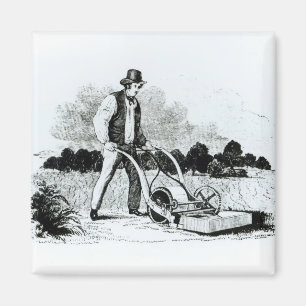 Aimant Première tondeuse à gazon (gravure) (photo b/w)