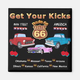 Aimant Prenez vos coups de pied. Route 66 t-shirts et cad