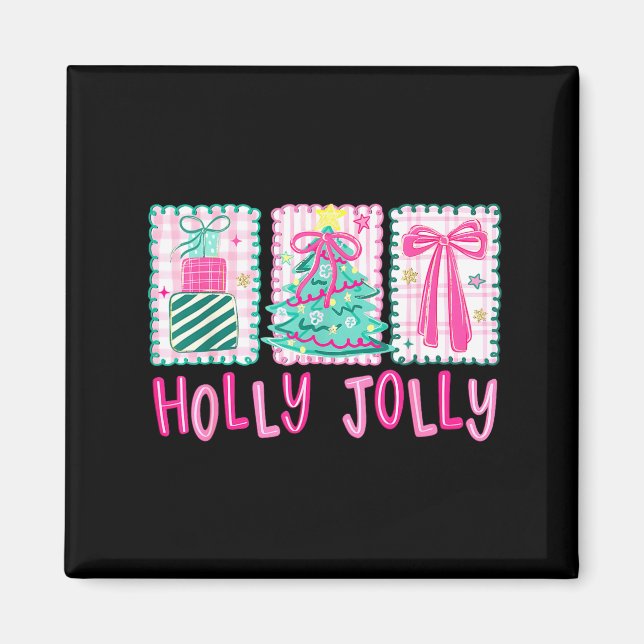 Aimant Preppy Holly Xmas Jolly Coquette Bow Christmas Tre (Devant)