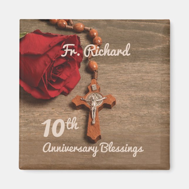 Aimant Prêtre 10ème anniversaire de l'Ordination Rose et  (Devant)
