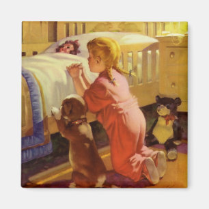 Aimant Prières au coucher, Fille avec chiot, Religion Vin