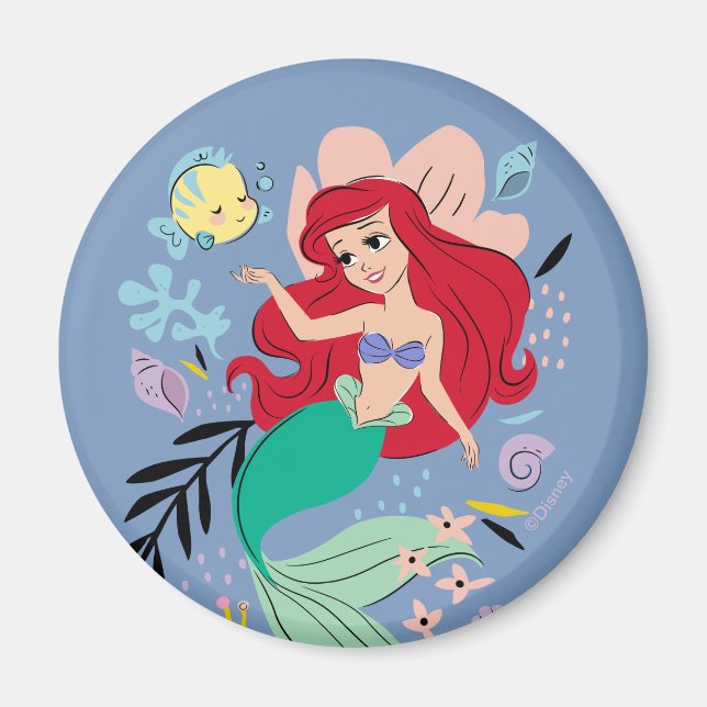 Aimant Princesse Disney | Ariel et les animaux marins (Devant)