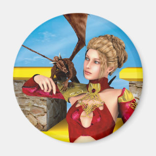 Aimant Princesse Dragon Fantastique Art Numérique
