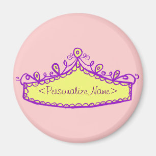 Aimant Princesse Tiara Couronne jaune Nom personnalisé A