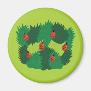 Aimant Printemps vert de feuille et de coccinelles