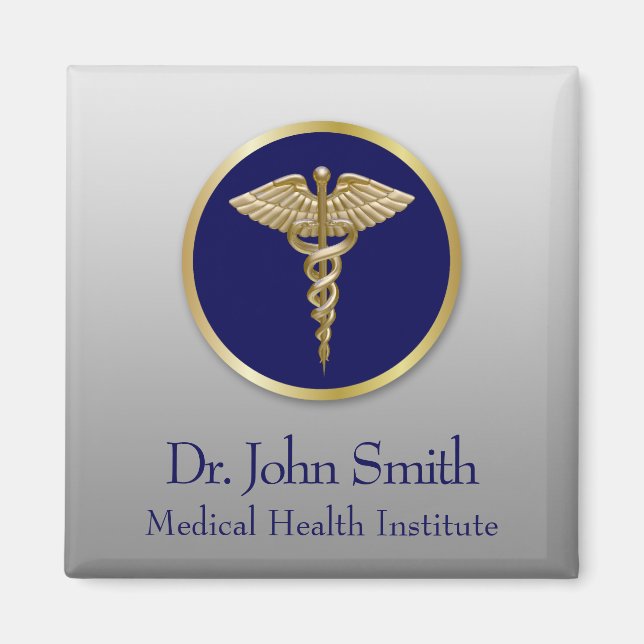 Aimant Professionnel Médicale Caduceus Blue Gold (Devant)