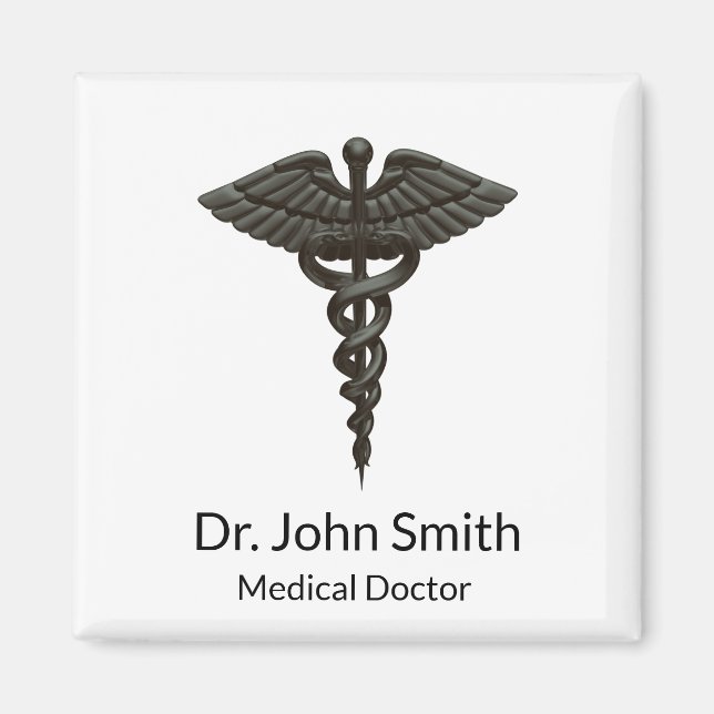 Aimant Professionnel Simple Médicale Caduceus Noir Blanc (Devant)