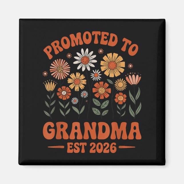 Aimant Promoted To Grandma 2026 Grandma 2026 Floral Retro (Devant)