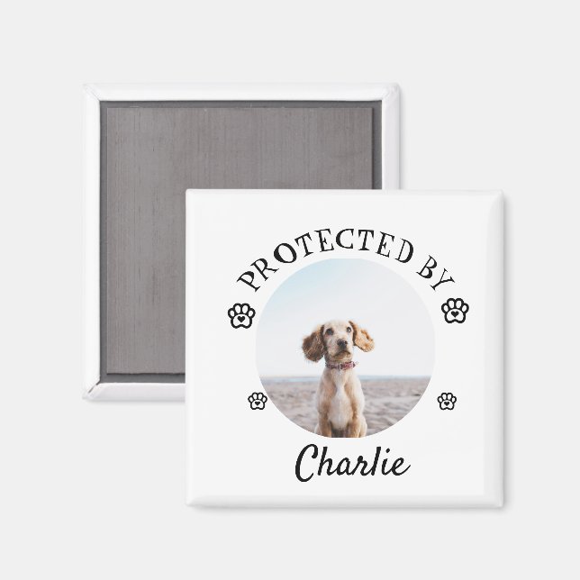 Aimant Protected By Dog Photo Paw Print Design (Recto/Verso)