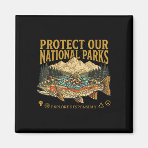 Aimant Protéger nos parcs nationaux design vintage rétro 