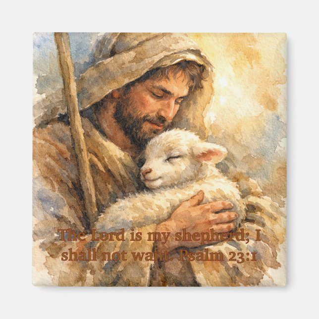 Aimant Psalm 23:1 Good Shepherd Square Ornament (Devant)