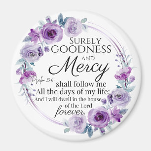 Aimant Psaume 23:6 Inspirationnel Bible Verse Floral Viol
