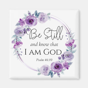 Aimant Psaume 46:10 Be Still and Know Bible Purple Floral