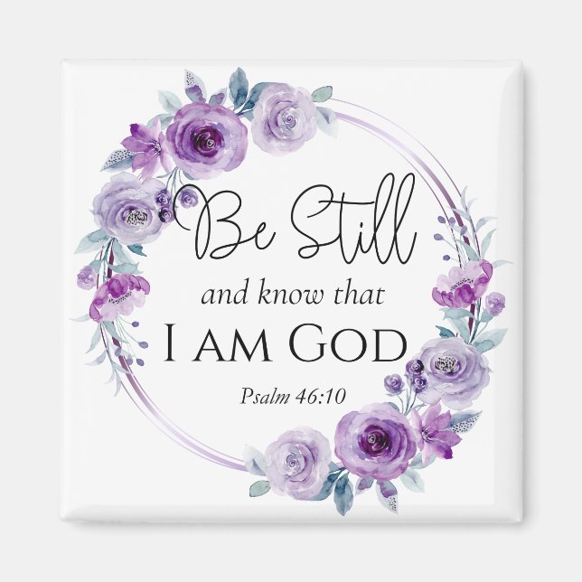 Aimant Psaume 46:10 Be Still and Know Bible Purple Floral (Devant)