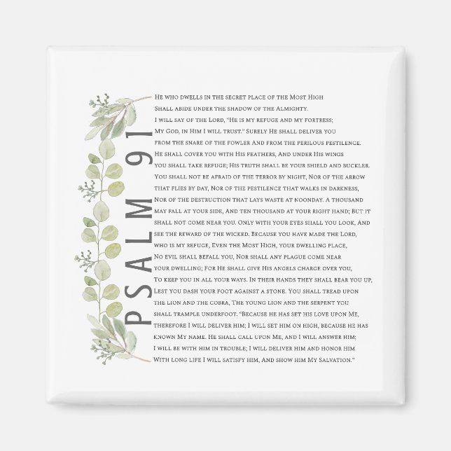 Aimant Psaume 91 Aquarelle douce moderne Verdure Bible (Devant)