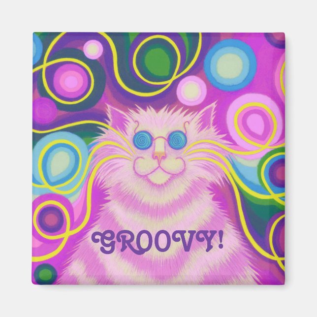 Aimant Psy-cat-delic Pink "Super" carré d'aimant frigo (Devant)