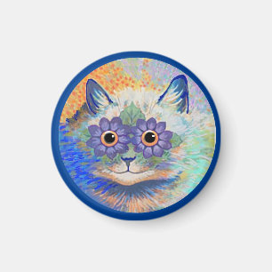 Aimant Psychedelic Cat, by Louis Wain,Button Keychain Mag