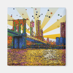 Aimant Psychedelic New York City : Brooklyn Bridge, WTC #