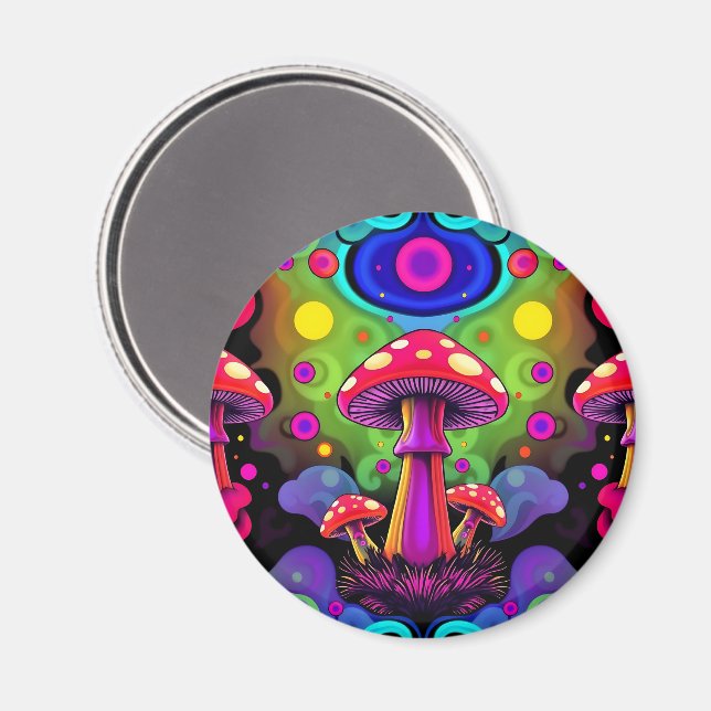 Aimant Psychedelic Vibrant Colorful Retro Mushrooms (Recto/Verso)