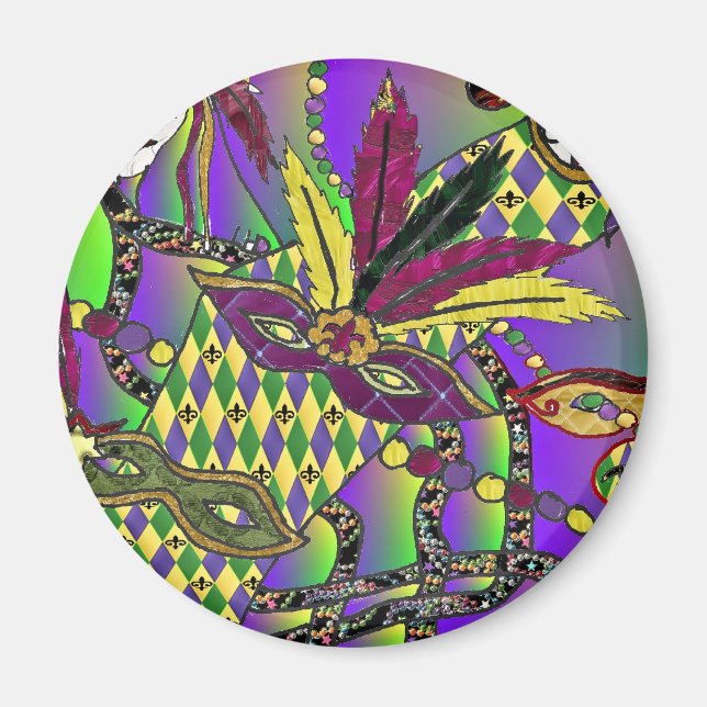 Aimant Psychédélique Mardi Gras Plumes Masques Cadeaux Vê (Devant)