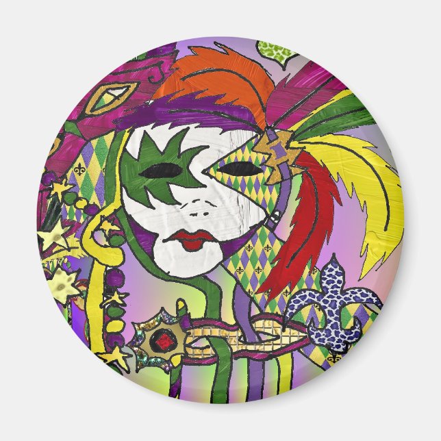 Aimant Psychédélique Mardi Gras Plumes Masques Cadeaux Vê (Devant)