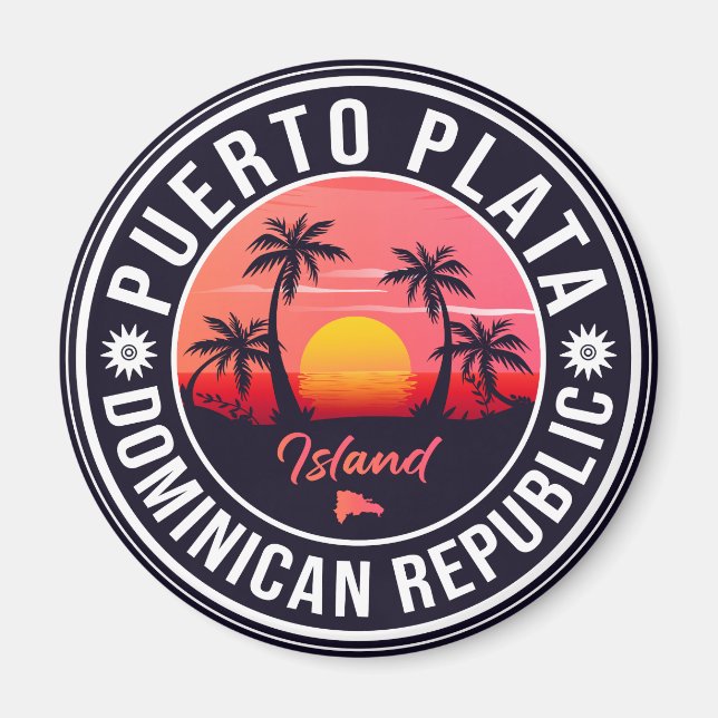 Aimant Puerto Plata République dominicaine Retro Sunset 6 (Devant)