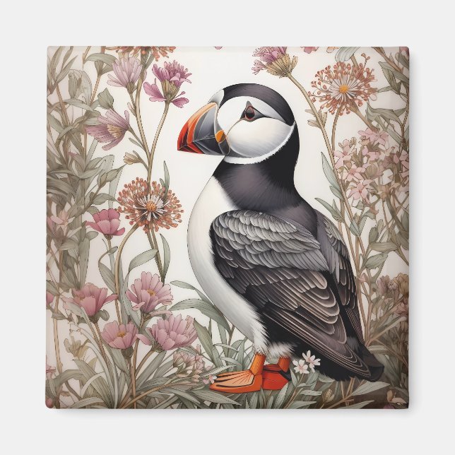 Aimant Puffin élégant William Morris Inspiré Floral (Devant)