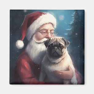 Aimant Pug avec le Père Noël Noël Festif