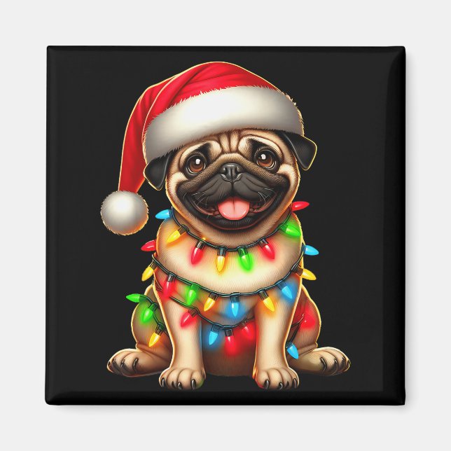 Aimant Pug Dog Christmas Tree Lights Santa Xmas Pajama Do (Devant)