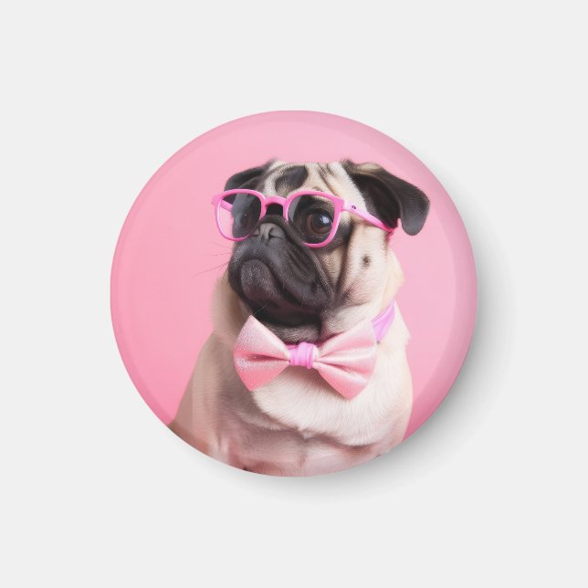 Aimant pug dog wearing bow (Devant)