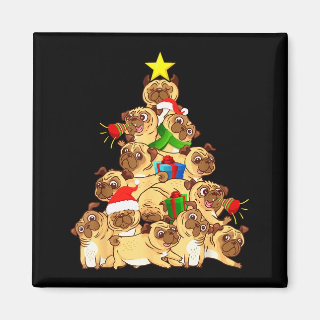 Aimant Pug Dogs Tree Christmas Sweater Xmas Pet Animal Do (Devant)