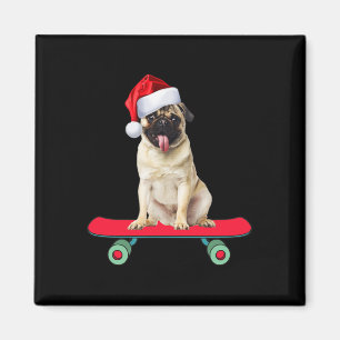 Aimant Pug drôle planche à roulettes Père Noël Hommes Fem