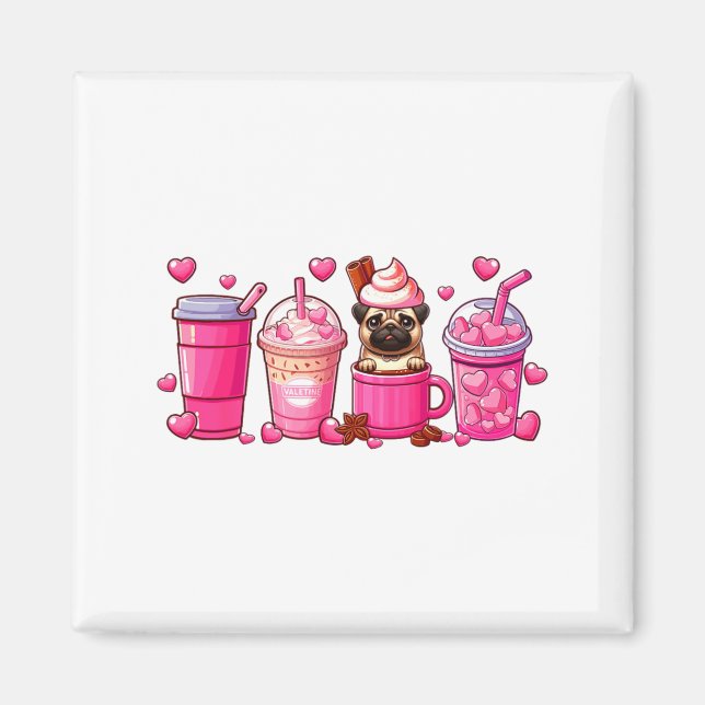 Aimant Pug Inside Cup Coffees Lover Valentines Day Heart  (Devant)