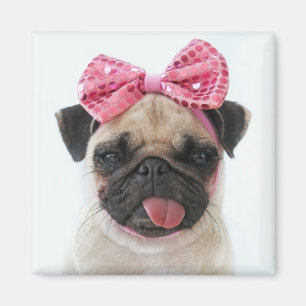 Aimant Pug with Pink Bow