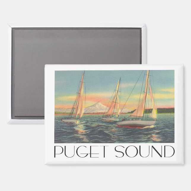 Aimant Puget Sound Washington State style de voyage vinta (Recto/Verso)