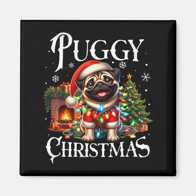 Aimant Puggy Christmas Pug Xmas Pug Santa Claus Pug  (Devant)