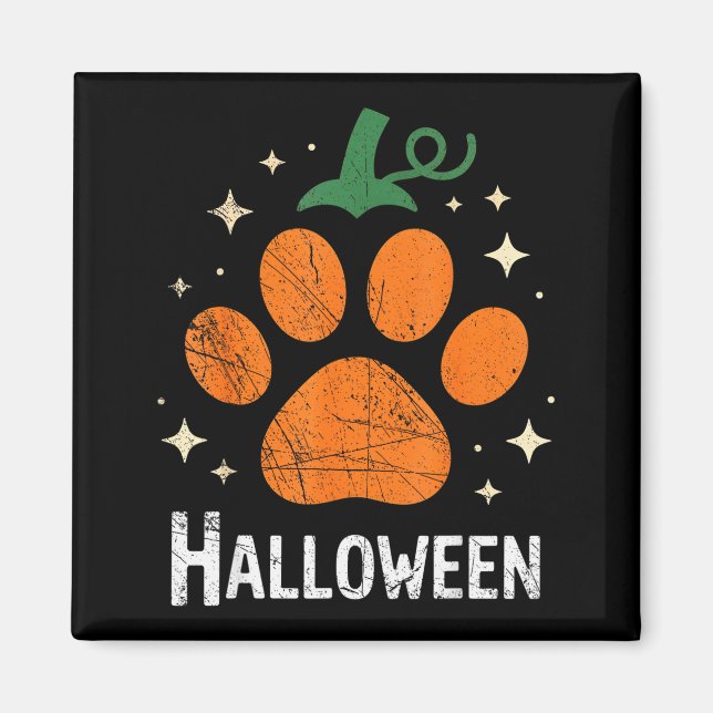 Aimant Pumpkin Dog Cat Paw Print Halloween Pet Lover  (Devant)