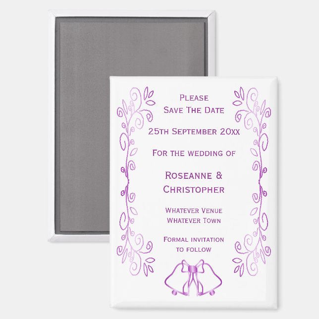 Aimant Purple Bells Scroll Design Wedding Enregistrer La  (Recto/Verso)