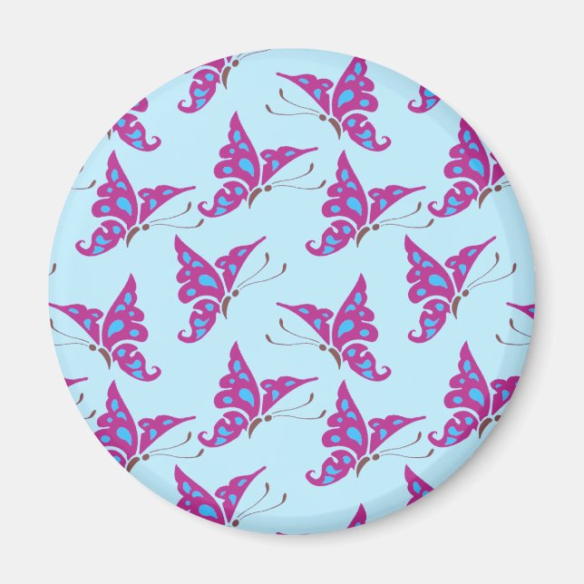 Aimant Purple Butterflies on Light Blue, Butterfly Print (Devant)