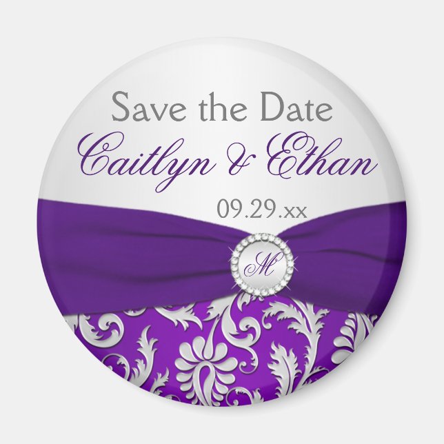Aimant Purple et Argent Damask Enregistrer l'aimant de da (Devant)