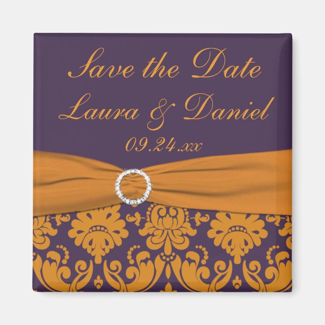 Aimant Purple et Orange Damask Enregistrer l'aimant Date (Devant)