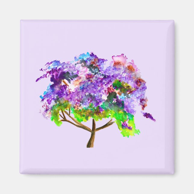 Aimant Purple Jacaranda tree watercolor fine art (Devant)