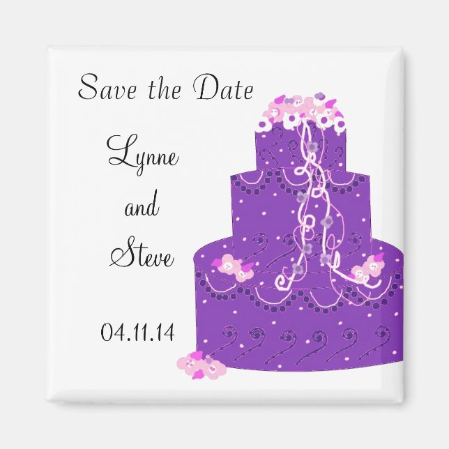 Aimant Purple Mariage gâteau Enregistrer la date (Devant)