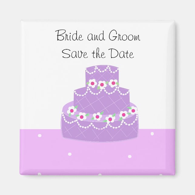 Aimant Purple Mariage gâteau Enregistrer la date (Devant)