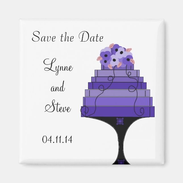 Aimant Purple Mariage gâteau Enregistrer la date (Devant)