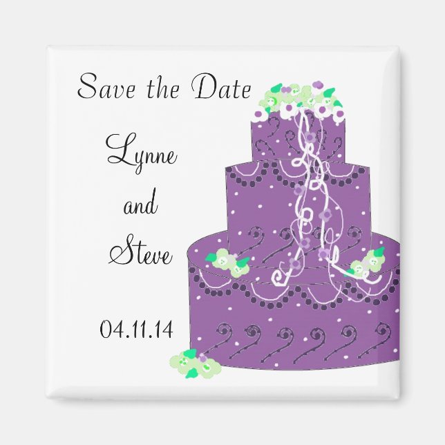 Aimant Purple Mariage gâteau Enregistrer la date (Devant)