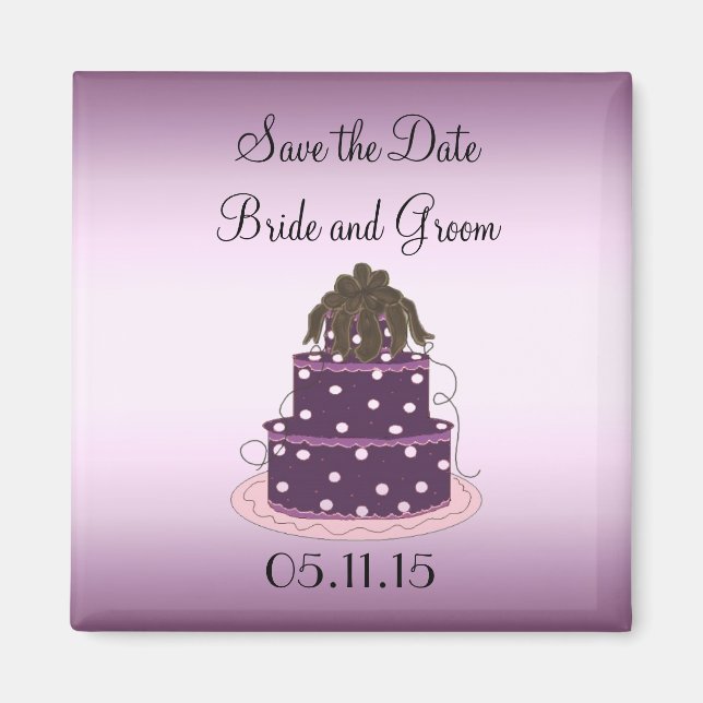 Aimant Purple Mariage gâteau Enregistrer la date (Devant)