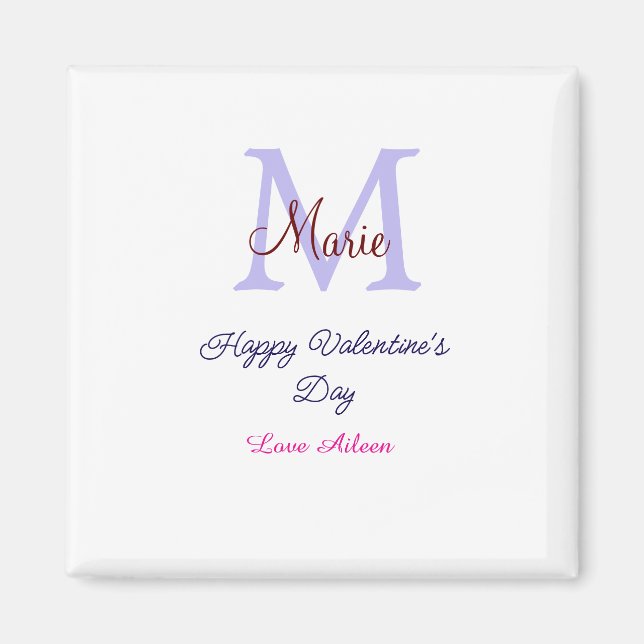 Aimant Purple pastel happy Valentine's day pink monogram  (Devant)