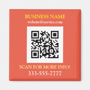 Aimant QR Code, Bus. Nom Promo, Blanc Jaune Orange
